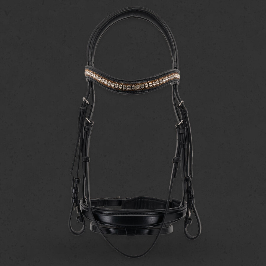 Grainge Dressage Snaffle Bridle with Gold/Silver Crystal Browband - Image 8