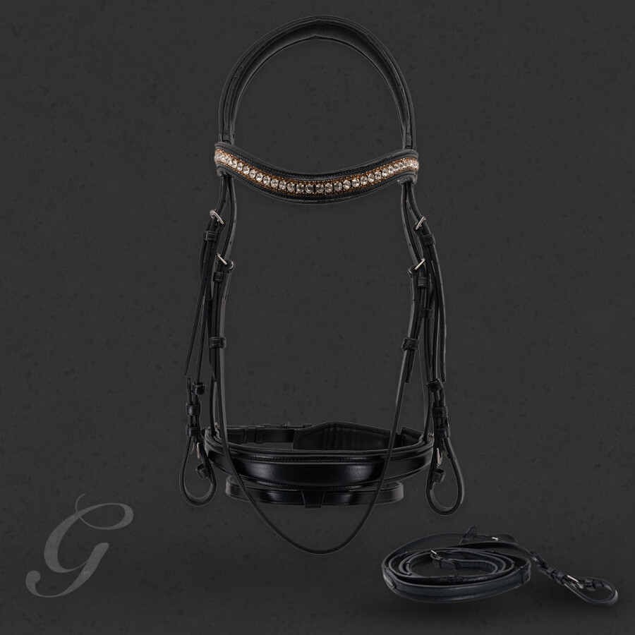 Grainge Dressage Snaffle Bridle with Gold/Silver Crystal Browband - Image 9