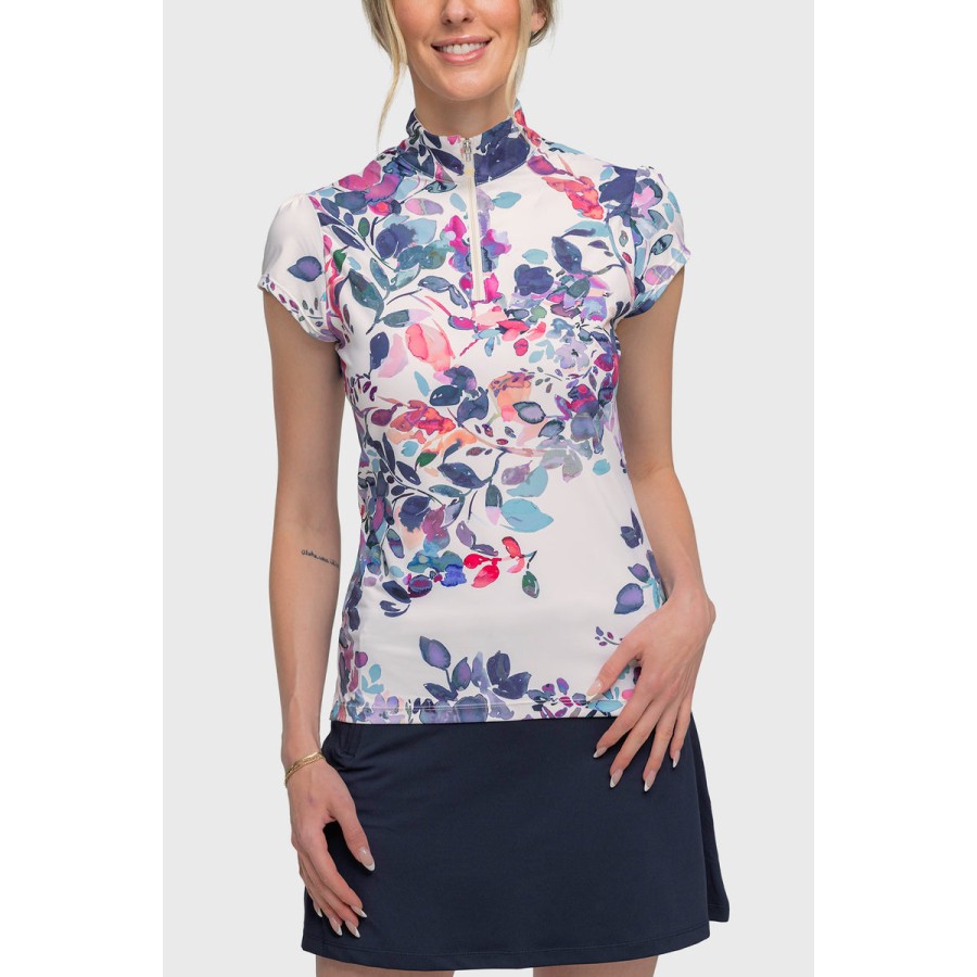 Kastel Cap Sleeve Amethyst Watercolour Floral Shirt