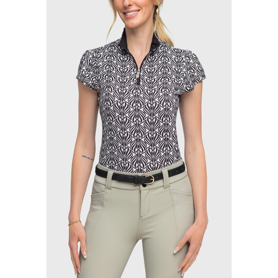 Kastel Cap Sleeve Black and White Nouveau 1/4 Zip Shirt