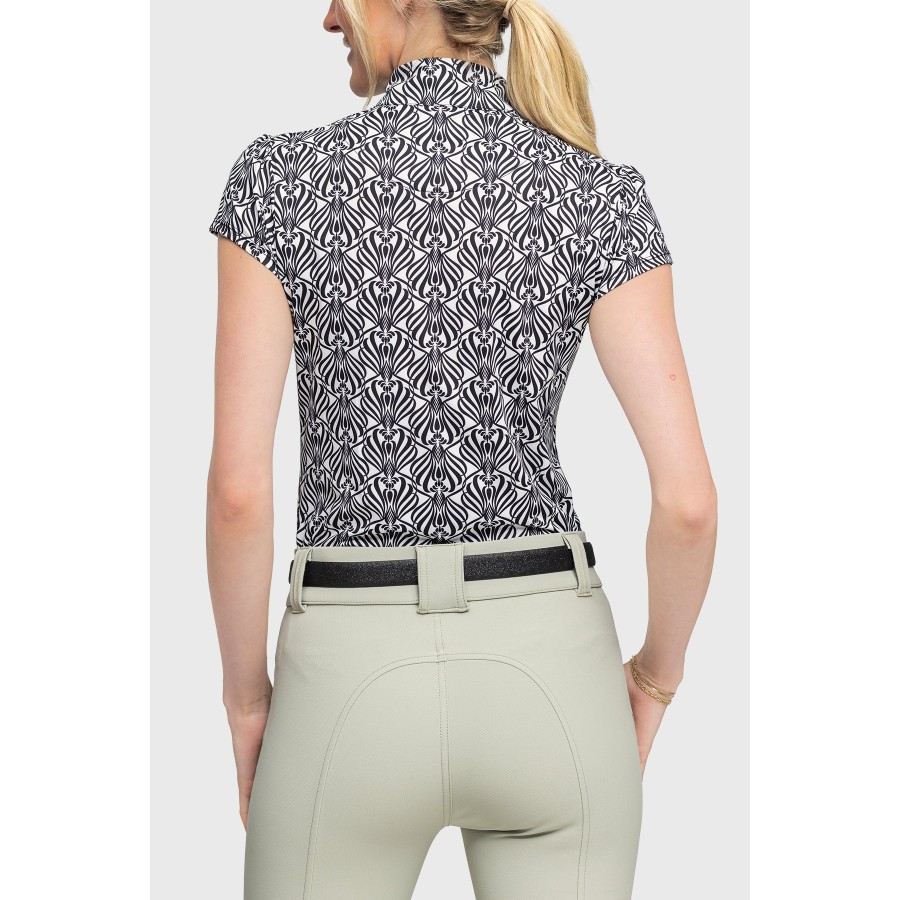 Kastel Cap Sleeve Black and White Nouveau 1/4 Zip Shirt - Image 2