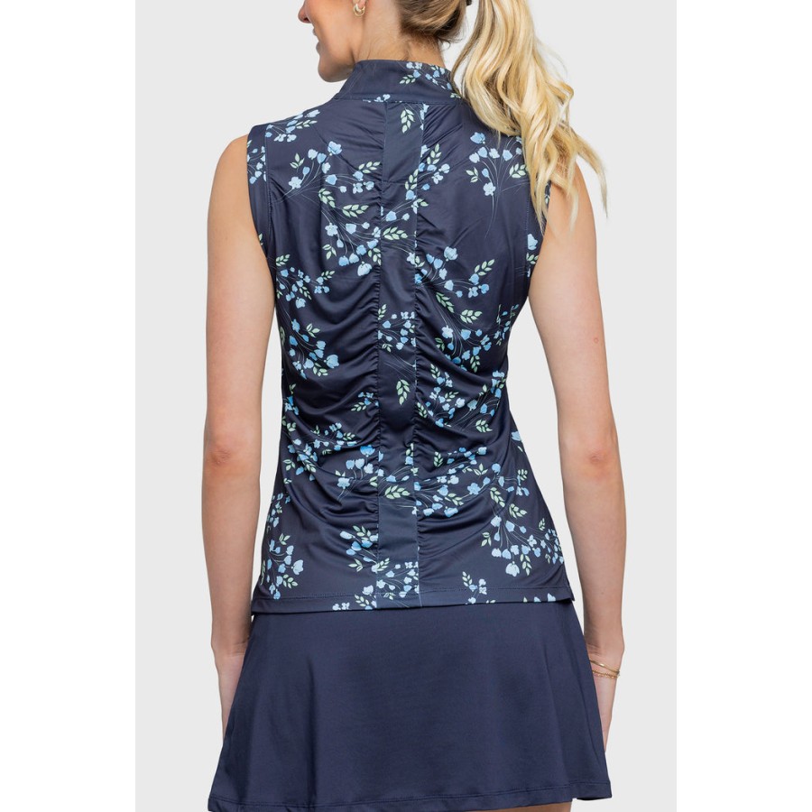 Kastel Sleeveless Ruched Back Navy Rosebud Shirt - Image 2