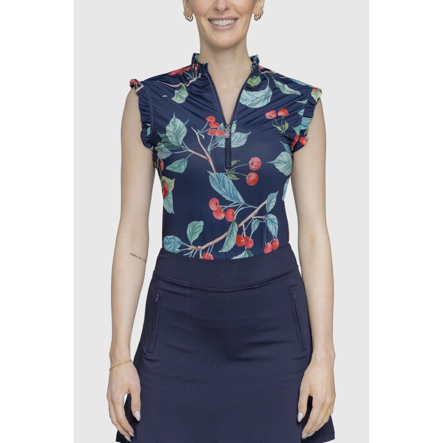 Kastel Ruffle Tank Navy Cherries Shirt