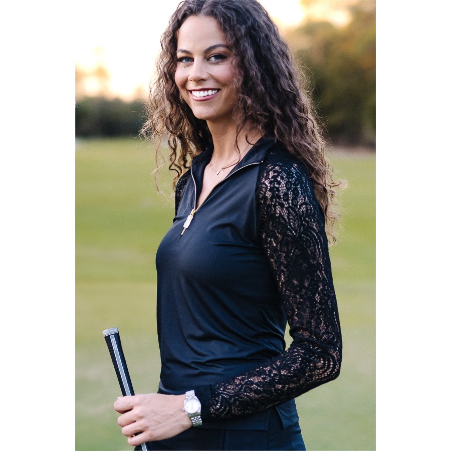 Kastel Long Sleeve Floral Lace Raglan Shirt Black w/Black Zip - Image 3
