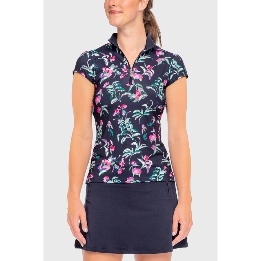 Kastel Navy Garden Blooms Cap Sleeve Shirt