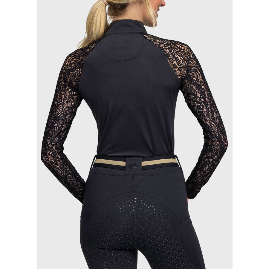 Kastel Long Sleeve Floral Lace Raglan Shirt Black w/Black Zip - Image 2