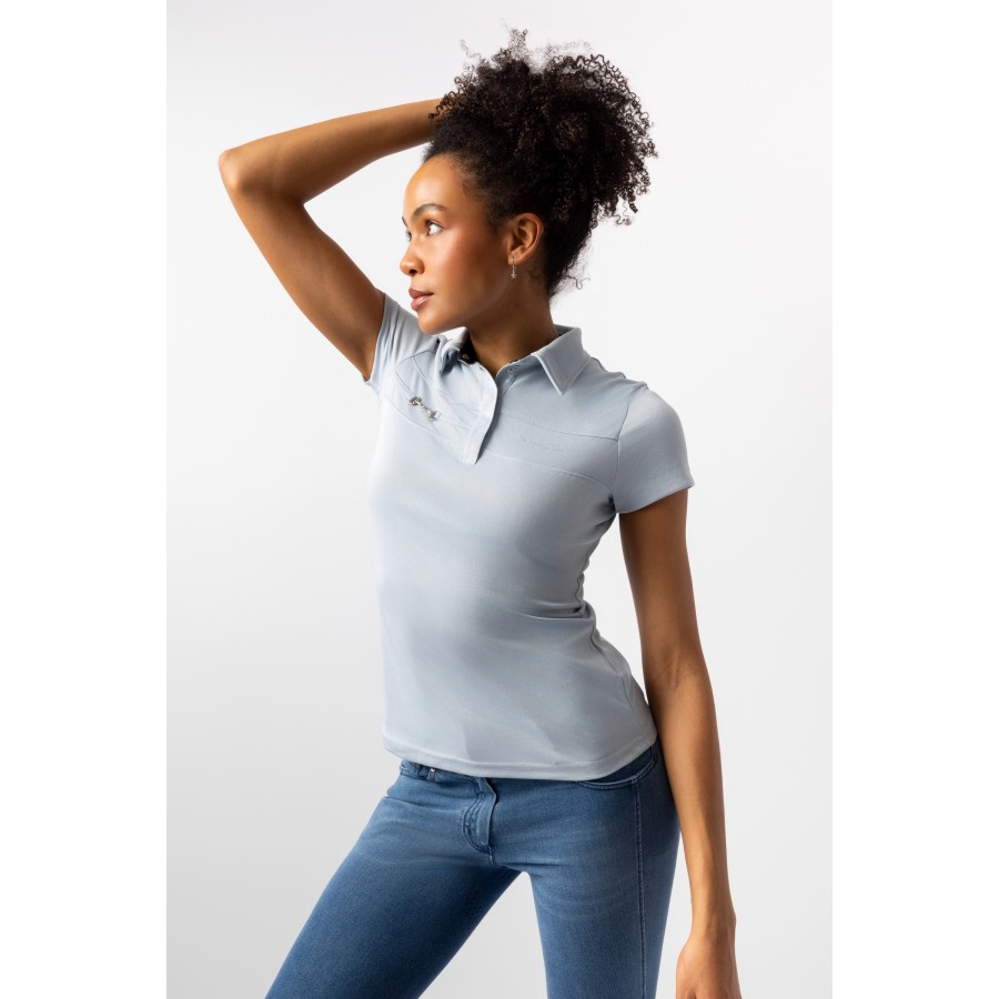 Horze Corinne Polo Shirt Grey Dawn Blue - Image 6