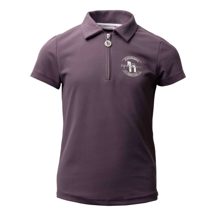 Horze Fay Junior Polo Shirt Black Plum