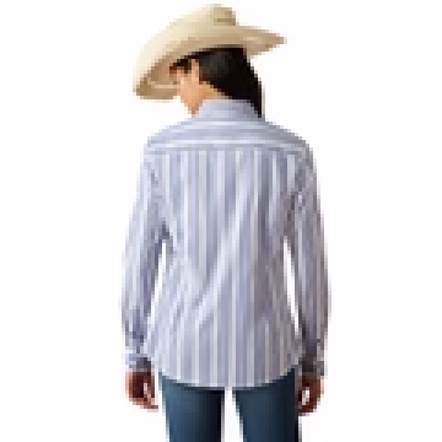 Ariat Kirby Stretch Long Sleeve Shirt Cobalt Stripe - Image 2