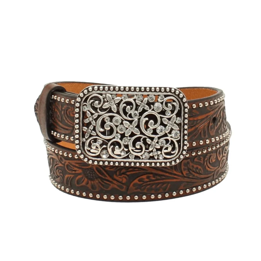 Ariat Girls Floral Embossed Belt Brown 1-1/4 Inch
