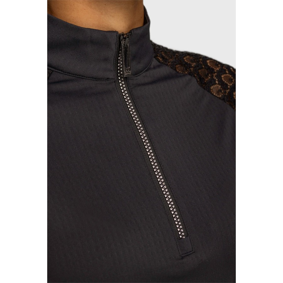 Kastel Scallop Lace Cap Sleeve Top Black Crystal Zip - Image 3