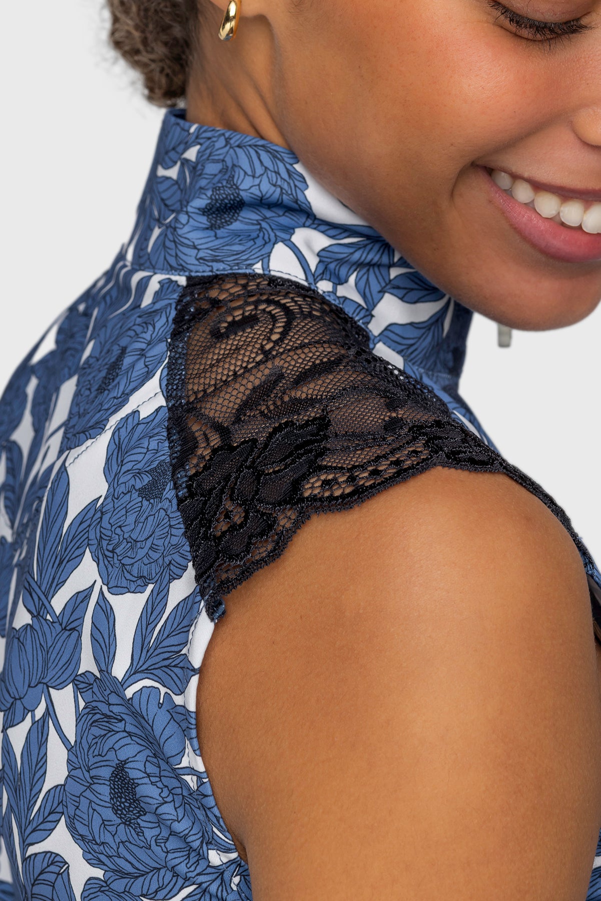 Kastel Lace Shoulder Tank Top Pacific Blue Wild Rose - Image 2