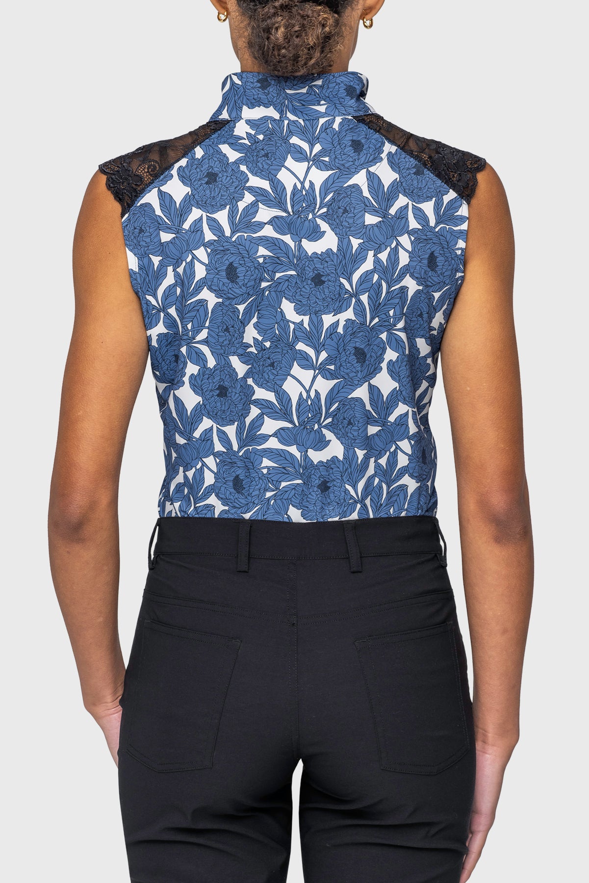 Kastel Lace Shoulder Tank Top Pacific Blue Wild Rose - Image 3