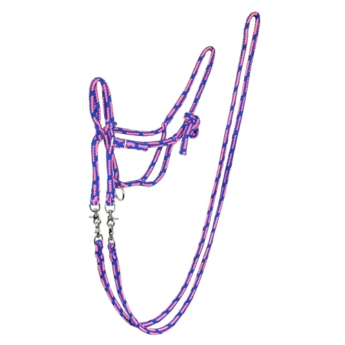 Zilco Rope Halter & Reins Blue/Pink